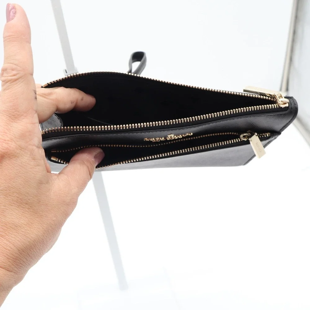 Kate Spade Staci Medium Wristlet Black Saffiano Leather Gold Hardware